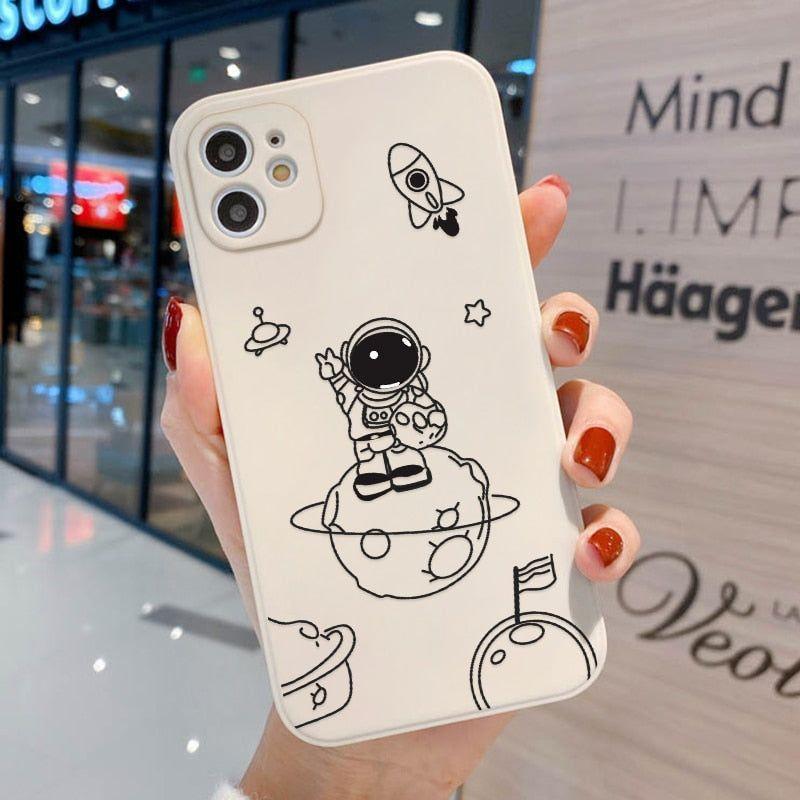 Cute Phone Cases For iPhone 13 11 1Pro Max Mini XR X XS 12 Pro Max 11 SE 2020 6 6S 7 8 Plus Space Astronaut Note (H)