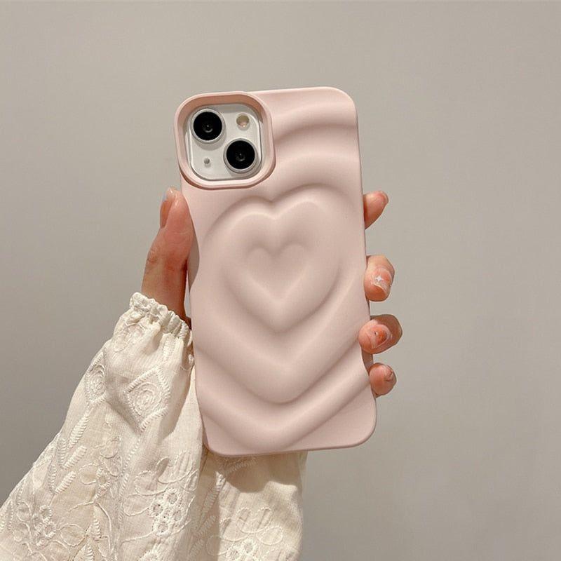 Cute Phone Cases For iPhone 13 14 11 12 Pro Max - 3D Pleated Water Ripple Heart