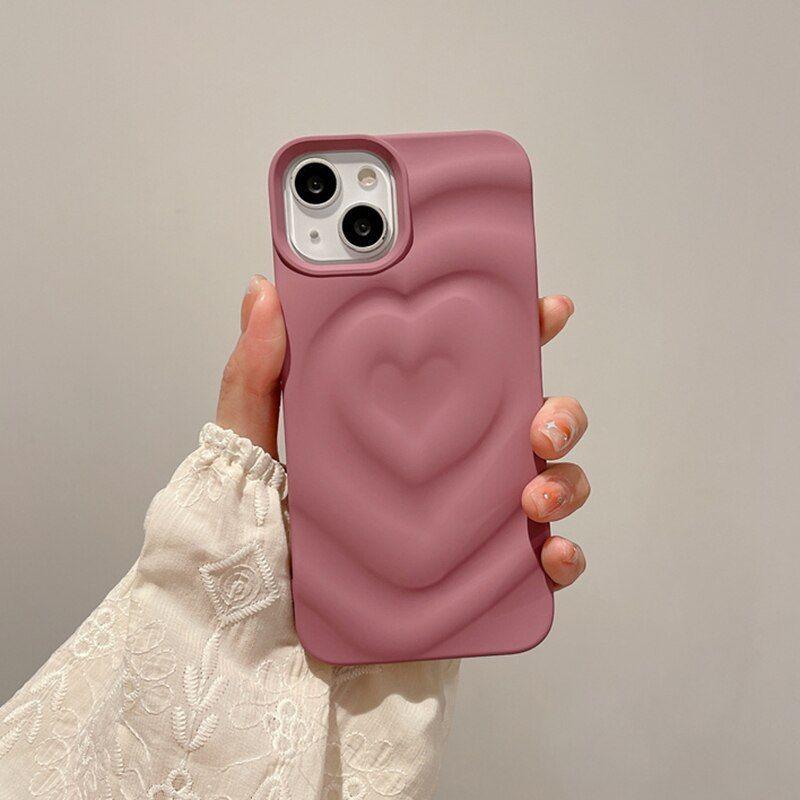 Cute Phone Cases For iPhone 13 14 11 12 Pro Max - 3D Pleated Water Ripple Heart