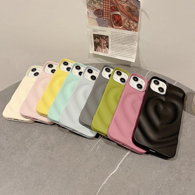 Cute Phone Cases For iPhone 13 14 11 12 Pro Max - 3D Pleated Water Ripple Heart