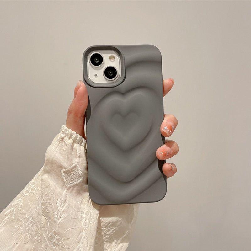 Cute Phone Cases For iPhone 13 14 11 12 Pro Max - 3D Pleated Water Ripple Heart