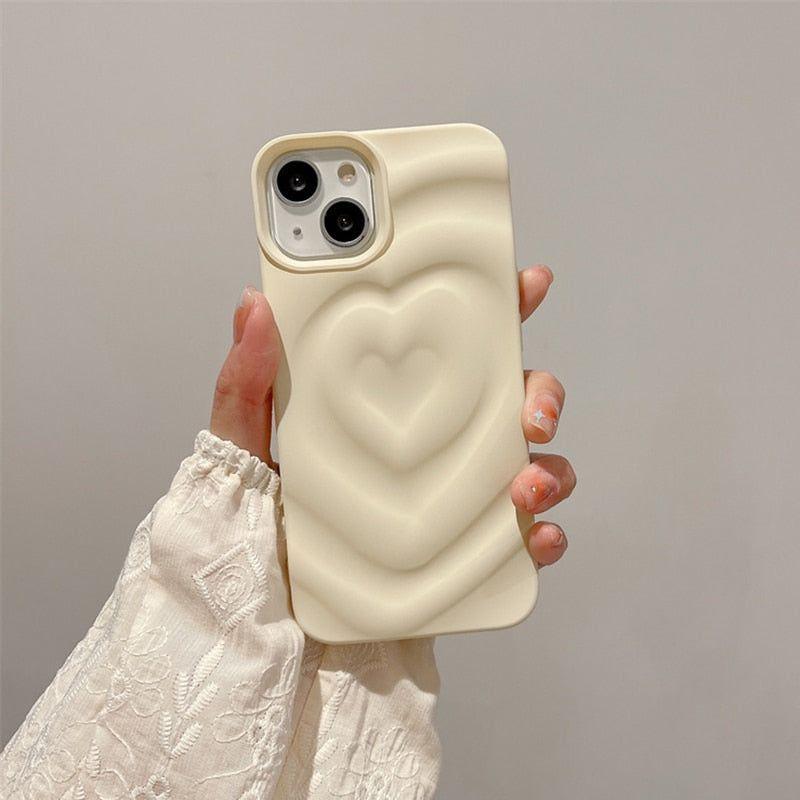 Cute Phone Cases For iPhone 13 14 11 12 Pro Max - 3D Pleated Water Ripple Heart