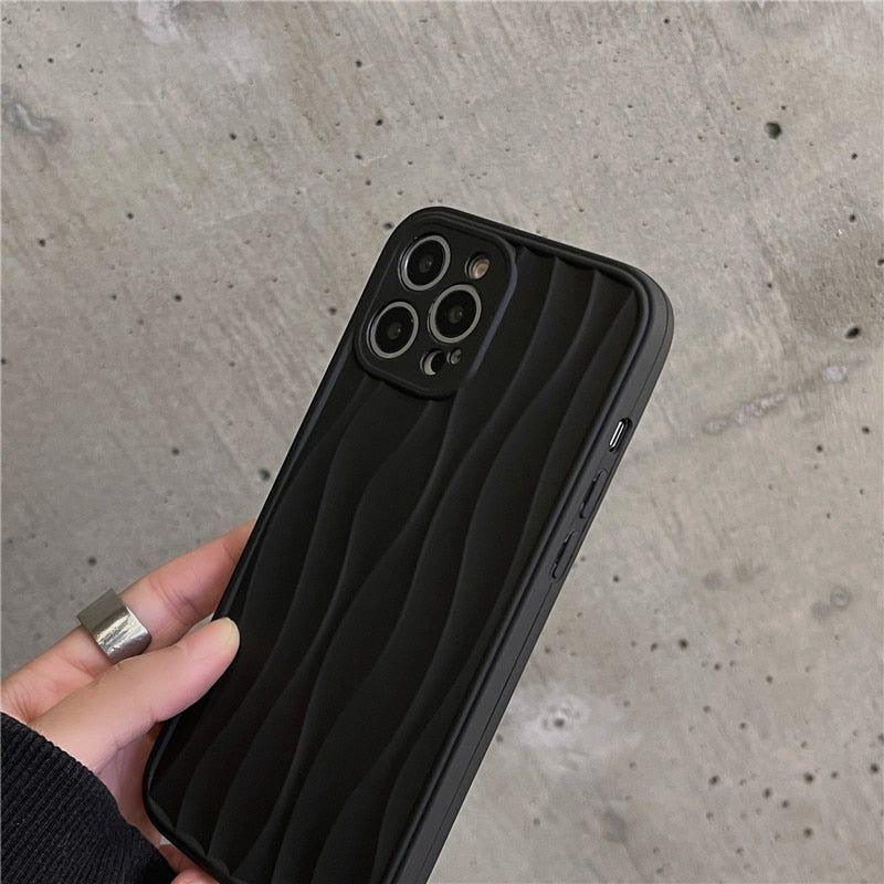 Cute Phone Cases For iPhone 14 13 11 12 Pro Max 14 Plus - Black WaterRipple Wavey Lines