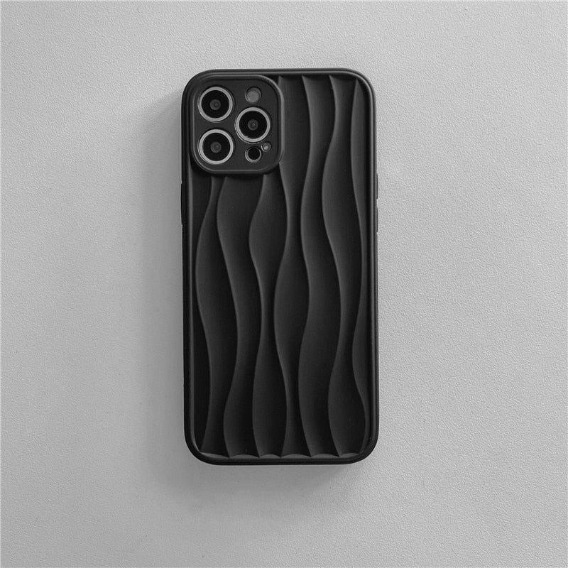 Cute Phone Cases For iPhone 14 13 11 12 Pro Max 14 Plus - Black WaterRipple Wavey Lines