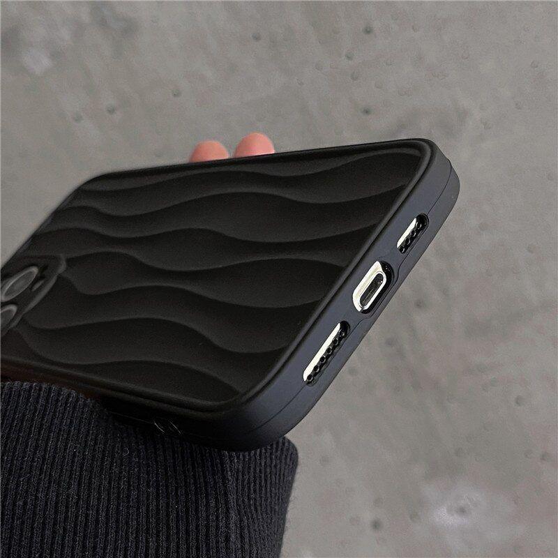 Cute Phone Cases For iPhone 14 13 11 12 Pro Max 14 Plus - Black WaterRipple Wavey Lines