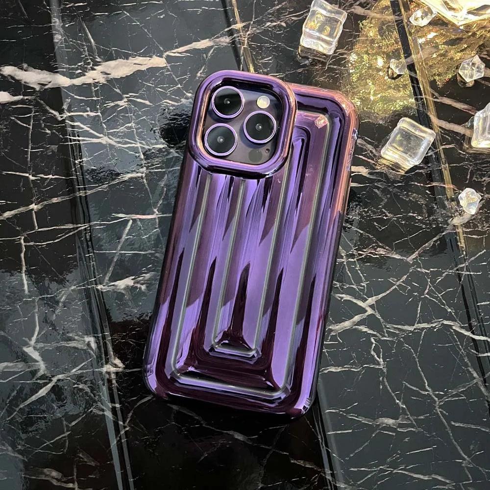 Cute Phone Cases For iPhone 14 13 12 11 Pro Max 14 Plus - Luxury Plating 3D Stripe