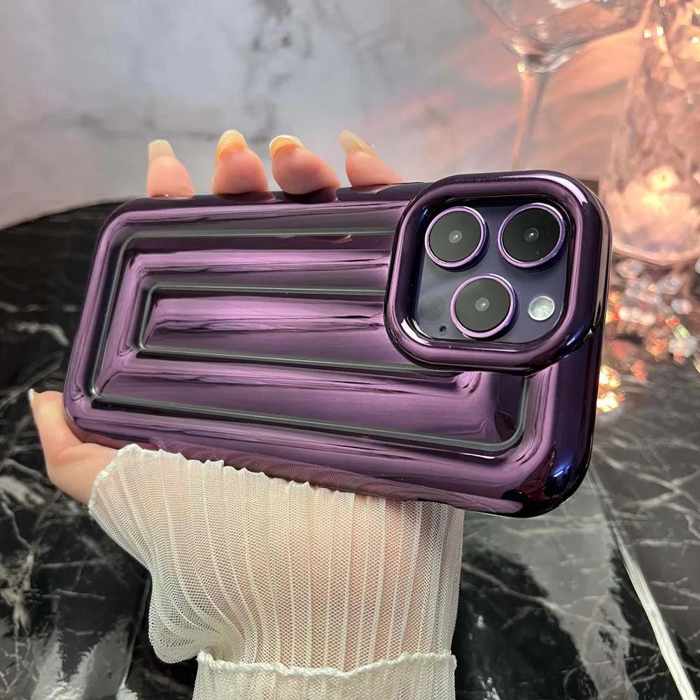 Cute Phone Cases For iPhone 14 13 12 11 Pro Max 14 Plus - Luxury Plating 3D Stripe