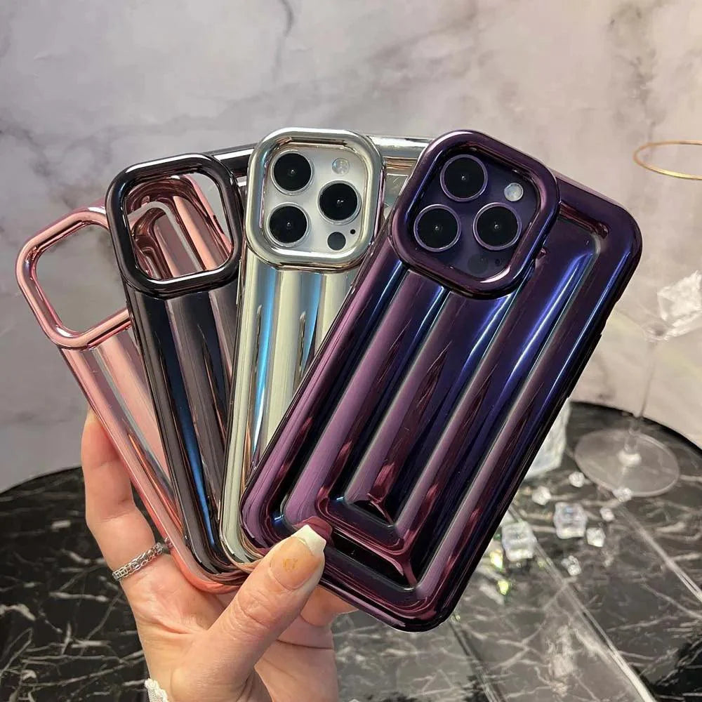 Cute Phone Cases For iPhone 14 13 12 11 Pro Max 14 Plus - Luxury Plating 3D Stripe