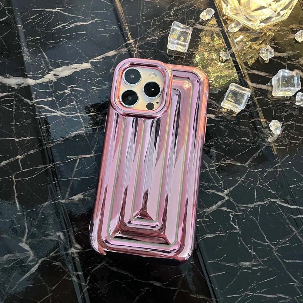 Cute Phone Cases For iPhone 14 13 12 11 Pro Max 14 Plus - Luxury Plating 3D Stripe