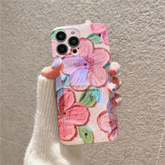 Cute Phone Cases for iPhone 14 Pro Max 13 12 11 X XS XR 7 8 Plus SE 2020 - Pink Flowers Glitter Laser