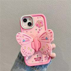 Cute Pink 3D Butterfly Phone Case for iPhone 11, 12, 13, 14, 15 Pro Max