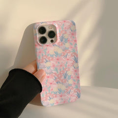 Cute Pink Flowers Garden Hard Phone Case Cover for iPhone 14, 13, 12, 11 Pro Max, Xr, Xs, 7, 8, and 14 Plus