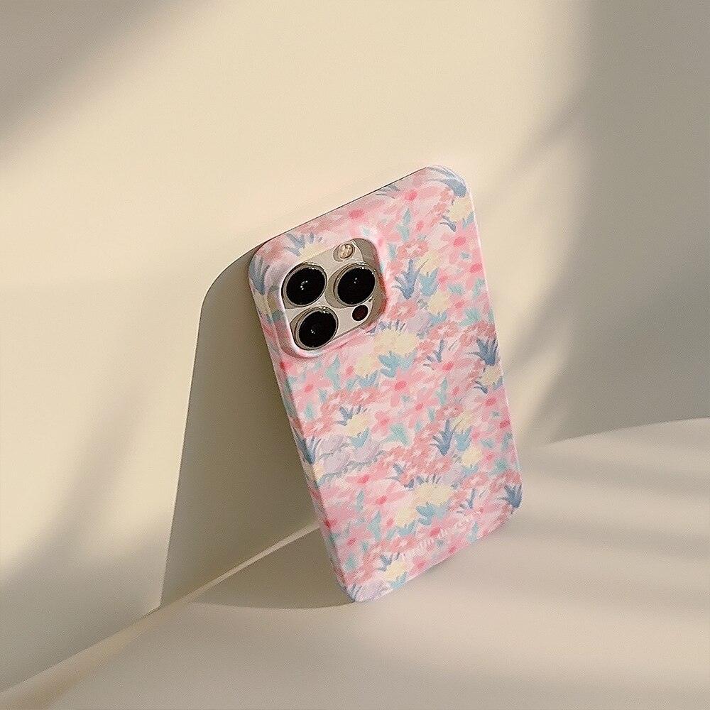 Cute Pink Flowers Garden Hard Phone Case Cover for iPhone 14, 13, 12, 11 Pro Max, Xr, Xs, 7, 8, and 14 Plus