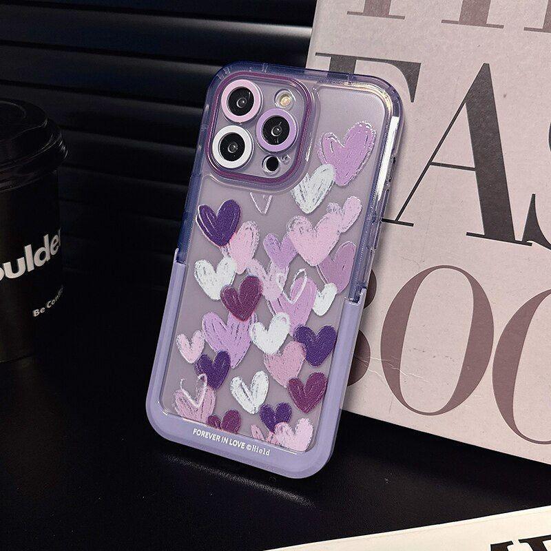 Cute Purple Heart Phone Cases with Invisible Holder for iPhone 13, 11, 12, 14 Pro Max, 14 Plus