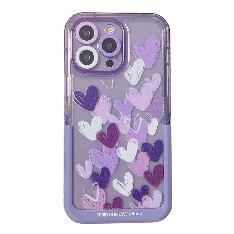 Cute Purple Heart Phone Cases with Invisible Holder for iPhone 13, 11, 12, 14 Pro Max, 14 Plus