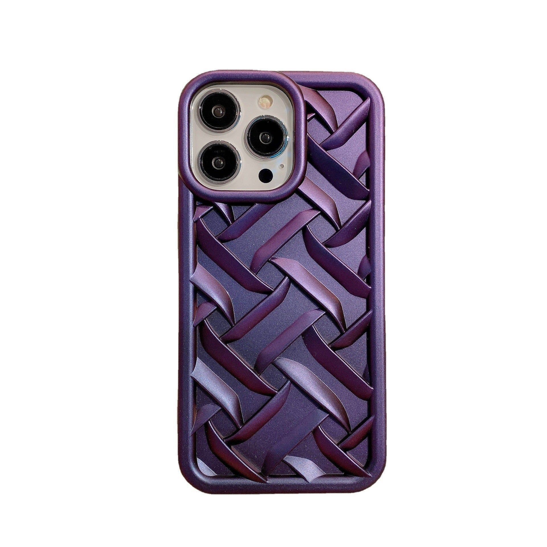 Cute Purple Weave Knit Laser-Plating Phone Cases for iPhone 11 Pro Max, 12, 13, and 14