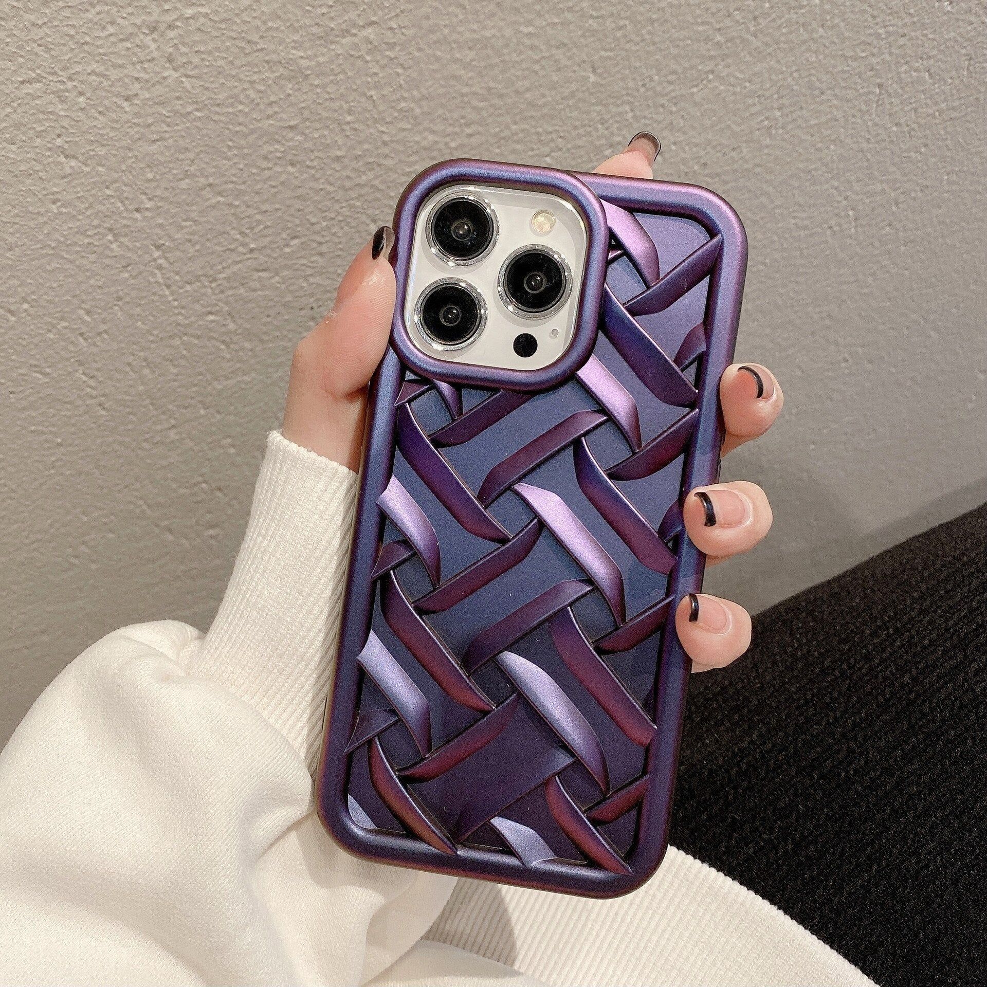 Cute Purple Weave Knit Laser-Plating Phone Cases for iPhone 11 Pro Max, 12, 13, and 14