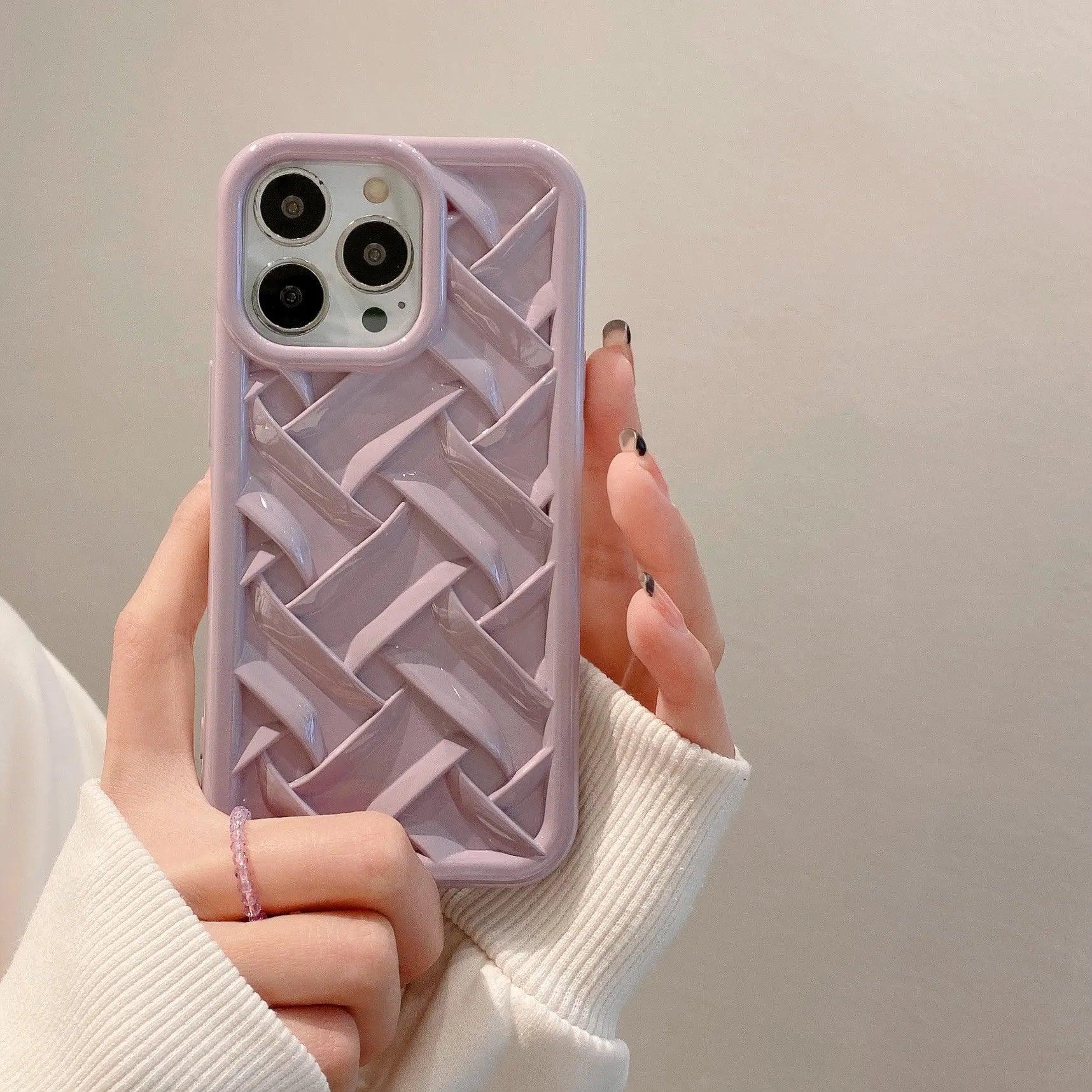 Cute Purple Weave Knit Laser-Plating Phone Cases for iPhone 11 Pro Max, 12, 13, and 14