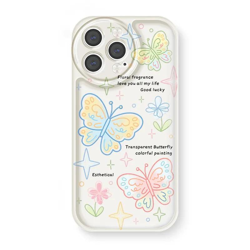 Cute Retro Butterfly Cartoon Phone Cases for iPhone 14, 13, 12, 11 Pro Max, XR, XS Max, 7, 8, and 14 Plus