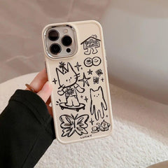 Cute Skateboard Rabbit Graffiti Plating Phone Case for iPhone 15, 14, 13, 12, 11 Pro Max, XR, X, 7, 8, 14 Plus