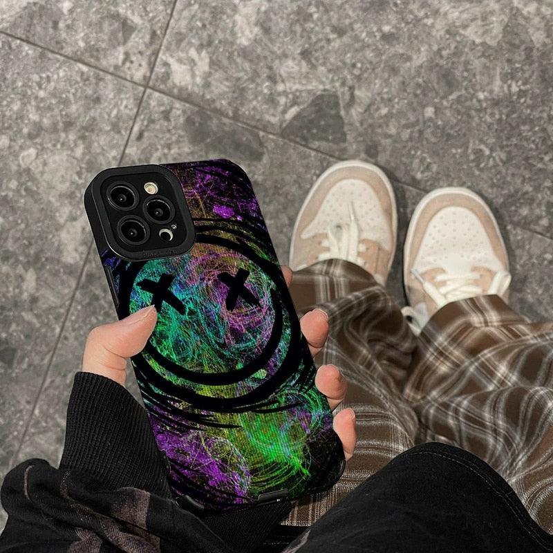 Cute Smiley Face Color Graffiti Phone Case Cover for iPhone 14, 11, 12, 13, Pro, XS Max, Mini, 6, 7, 8 Plus, X, XR, and SE