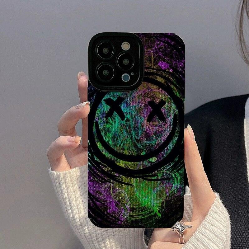 Cute Smiley Face Color Graffiti Phone Case Cover for iPhone 14, 11, 12, 13, Pro, XS Max, Mini, 6, 7, 8 Plus, X, XR, and SE