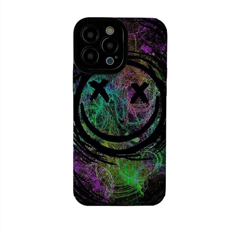 Cute Smiley Face Color Graffiti Phone Case Cover for iPhone 14, 11, 12, 13, Pro, XS Max, Mini, 6, 7, 8 Plus, X, XR, and SE