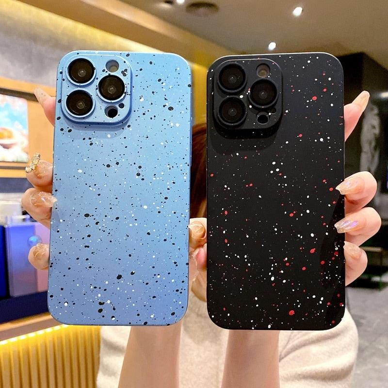 Cute Solid Color Ink Dot Phone Case Cover for iPhone 11, 12, 13, 14 Pro Max, and 14 Plus