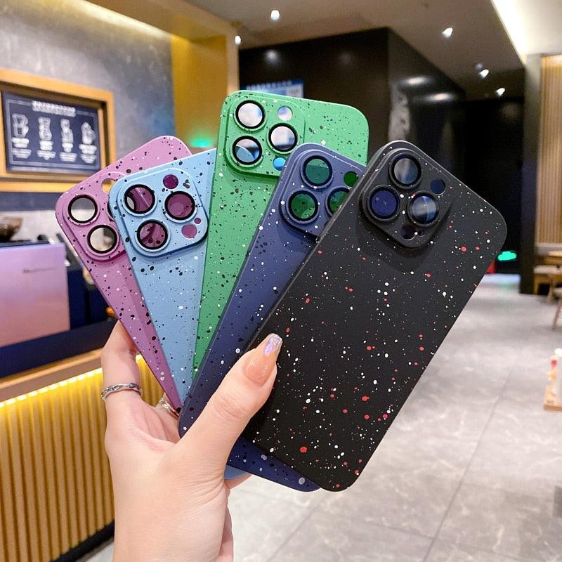 Cute Solid Color Ink Dot Phone Case Cover for iPhone 11, 12, 13, 14 Pro Max, and 14 Plus