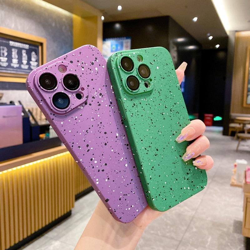 Cute Solid Color Ink Dot Phone Case Cover for iPhone 11, 12, 13, 14 Pro Max, and 14 Plus