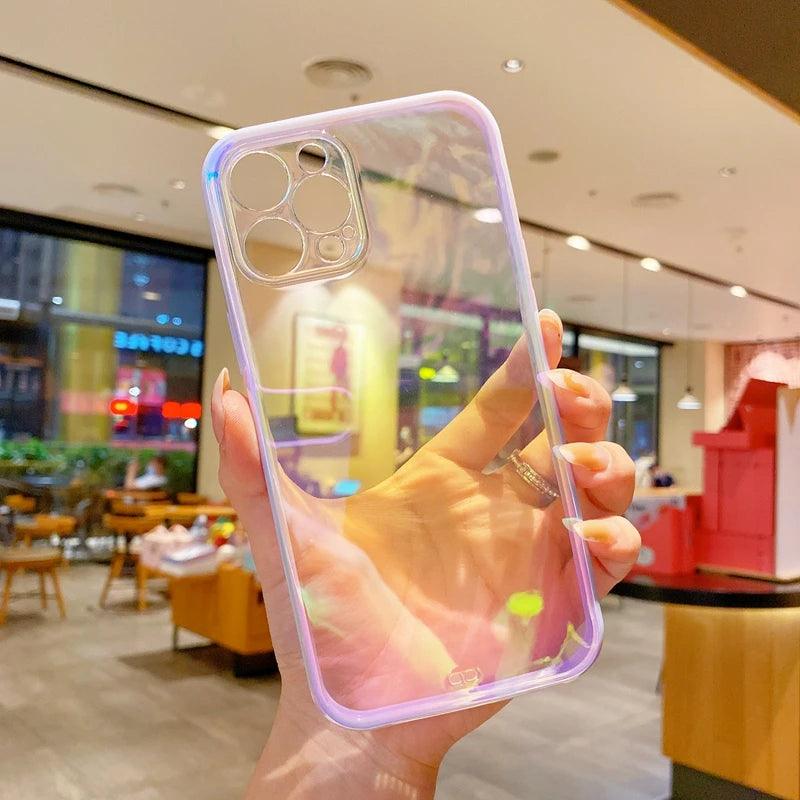 Cute Transparent Rainbow Gradient Phone Case Cover for iPhone 14, 13, 12, 11 Pro Max, X, XR, XS Max, 7, 8 Plus