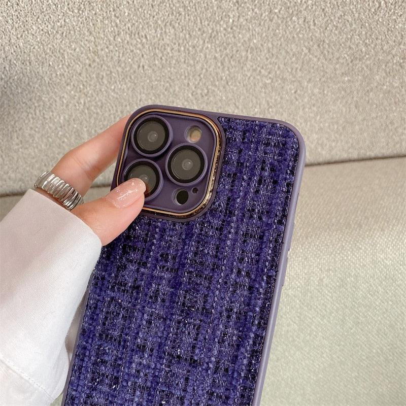 Cute Tweed Fabric Lattice Phone Case Cover For iPhone 14 13 12 And 11 Pro Max