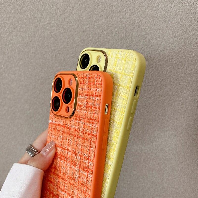 Cute Tweed Fabric Lattice Phone Case Cover For iPhone 14 13 12 And 11 Pro Max