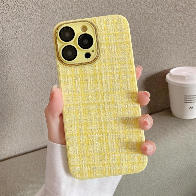 Cute Tweed Fabric Lattice Phone Case Cover For iPhone 14 13 12 And 11 Pro Max