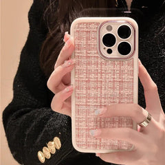 Cute Tweed Fabric Lattice Phone Case Cover For iPhone 14 13 12 And 11 Pro Max