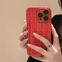 Cute Tweed Fabric Lattice Phone Case Cover For iPhone 14 13 12 And 11 Pro Max