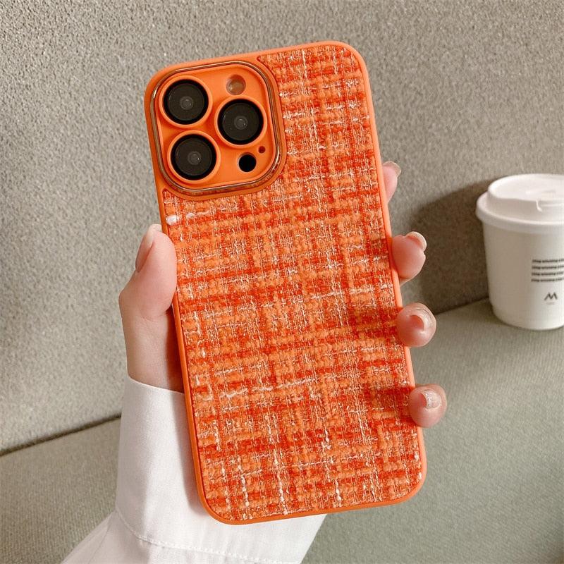 Cute Tweed Fabric Lattice Phone Case Cover For iPhone 14 13 12 And 11 Pro Max