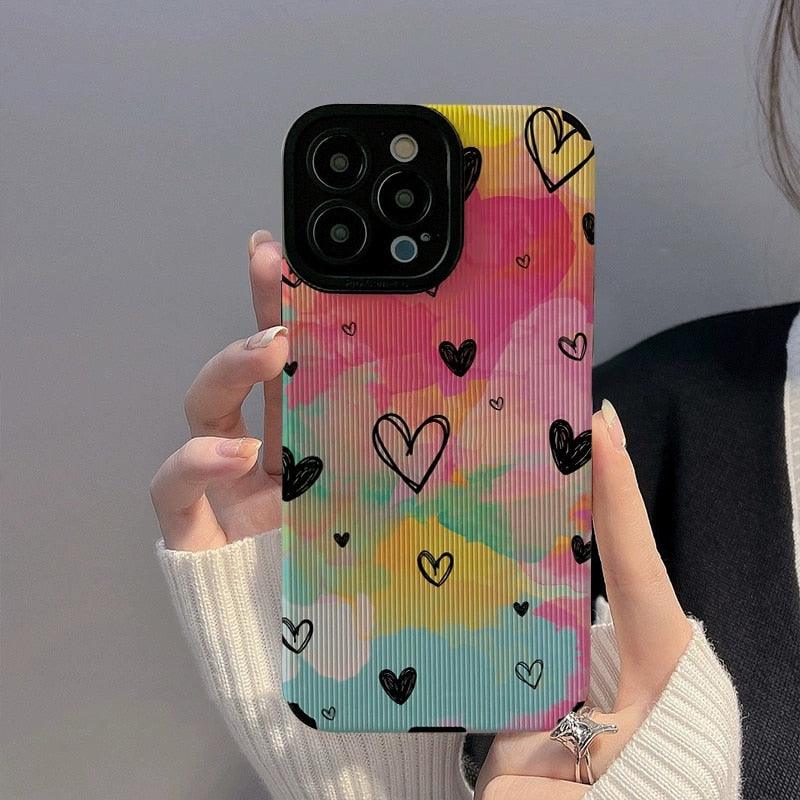 Cute Watercolor Hearts Painting Phone Case for iPhone 14, 13, 12, 11 Pro Max, X, XR, XS, 7, 8 Plus - Stylish Cover