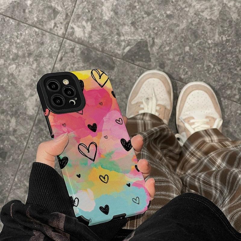 Cute Watercolor Hearts Painting Phone Case for iPhone 14, 13, 12, 11 Pro Max, X, XR, XS, 7, 8 Plus - Stylish Cover