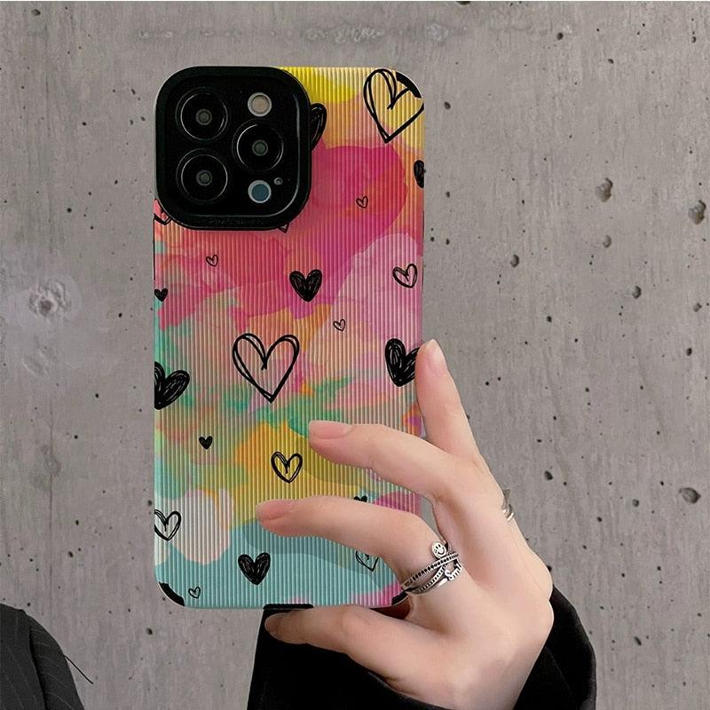 Cute Watercolor Hearts Painting Phone Case for iPhone 14, 13, 12, 11 Pro Max, X, XR, XS, 7, 8 Plus - Stylish Cover