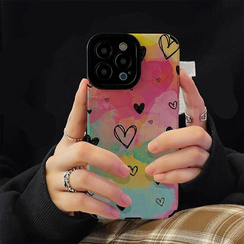 Cute Watercolor Hearts Painting Phone Case for iPhone 14, 13, 12, 11 Pro Max, X, XR, XS, 7, 8 Plus - Stylish Cover