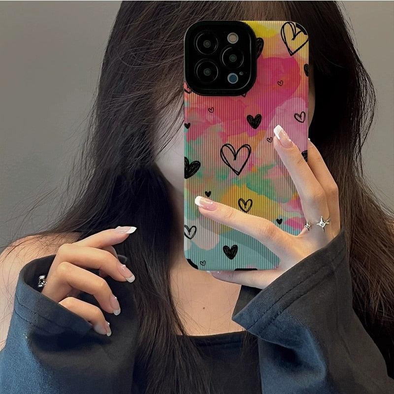 Cute Watercolor Hearts Painting Phone Case for iPhone 14, 13, 12, 11 Pro Max, X, XR, XS, 7, 8 Plus - Stylish Cover