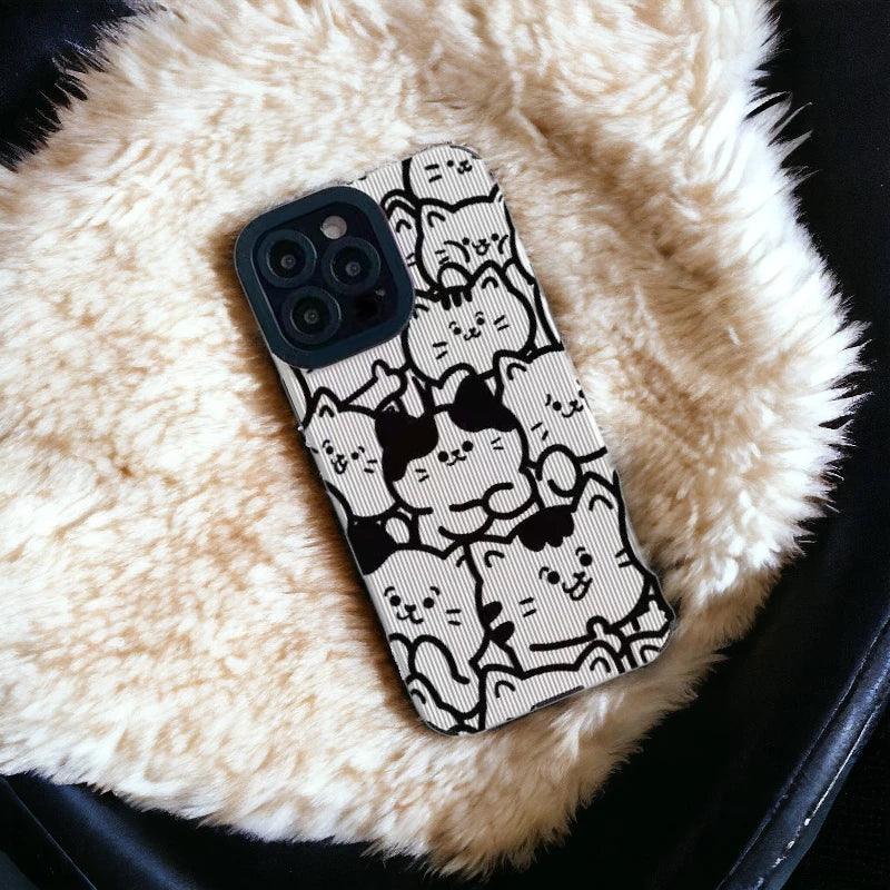 Cute White Funny Cat Phone Case Cover for iPhone 14, 13 Pro Max, 12, 11, X, XS, XR, 8 Plus, 7, 6, Mini