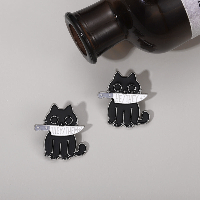 Cartoon Black Cat Pins