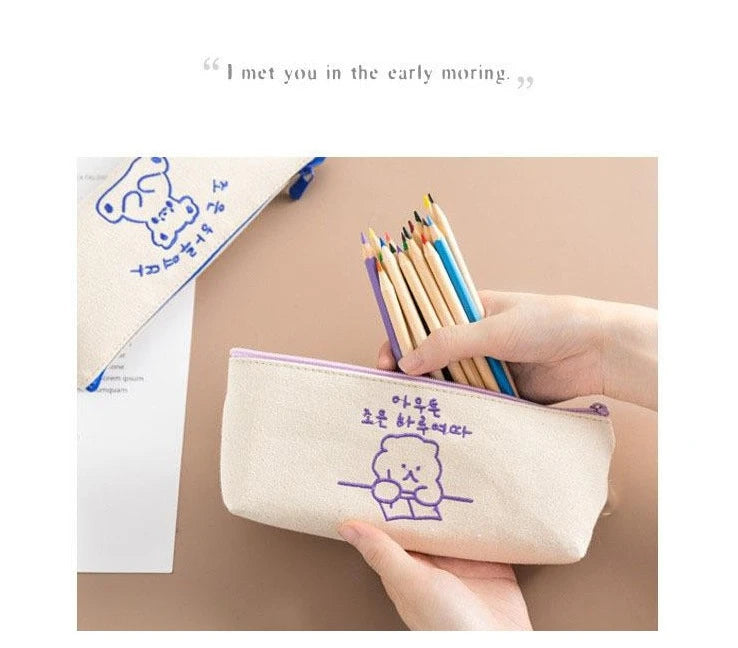 Bear Embroidery Pencil Case