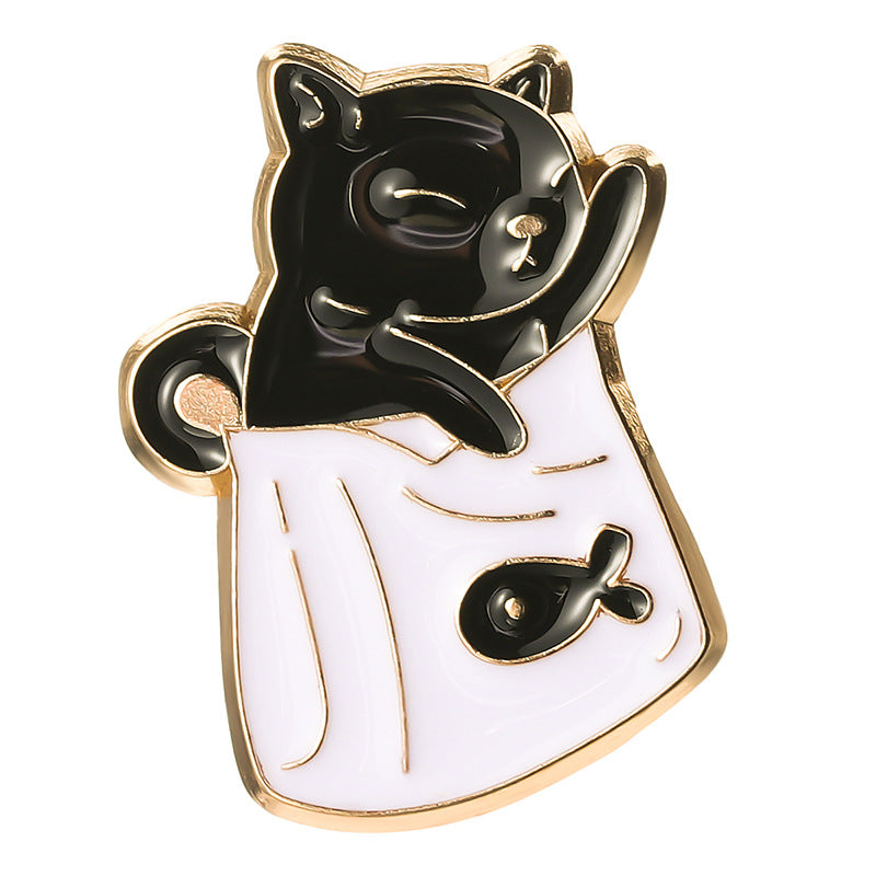 Cute Black and White Paper Bag Cat Pins