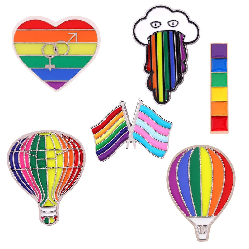 Rainbow Balloon Flag Pins