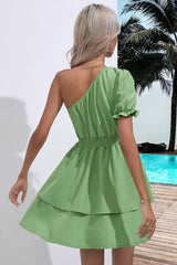Single Shoulder Flounce Mini Dress