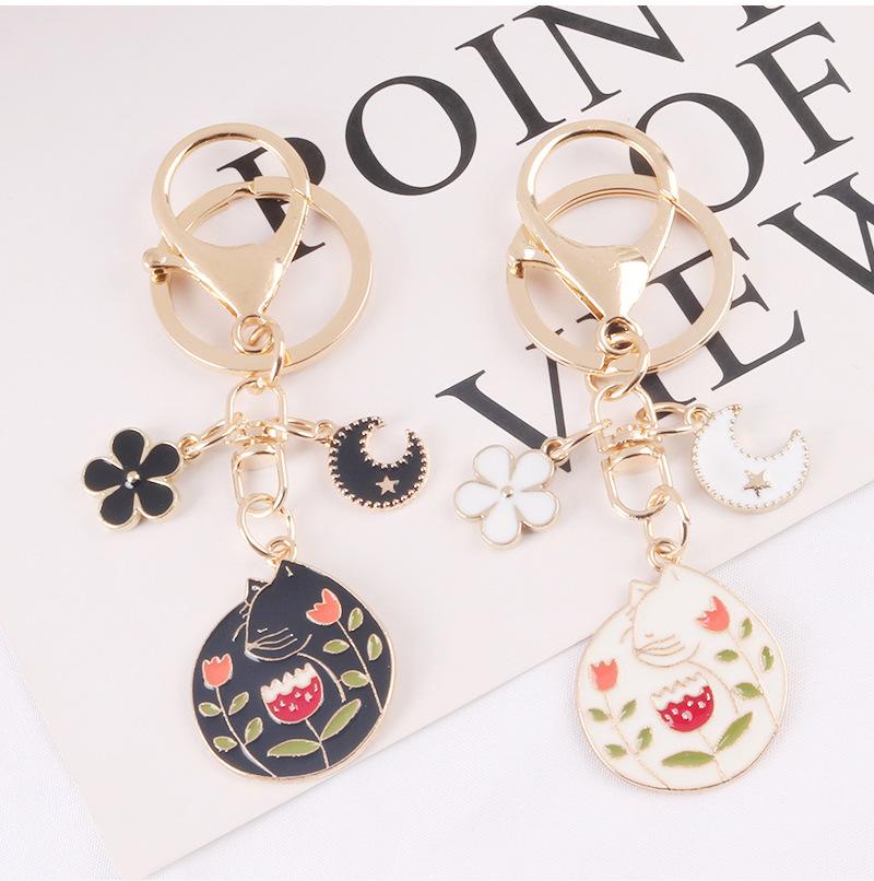 Cat Moon Flower Keychain