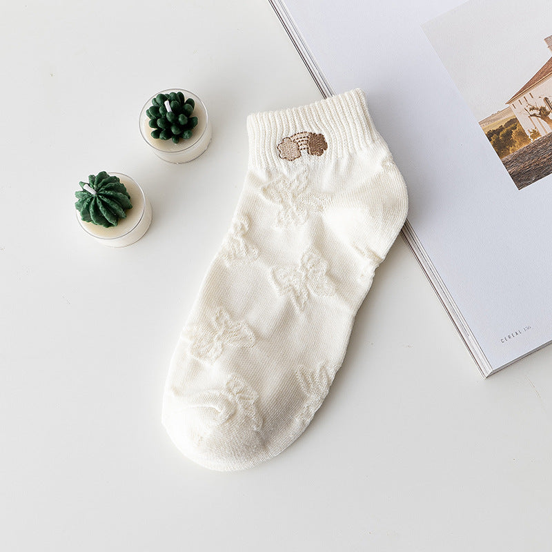 White Embroidered Flowers Socks